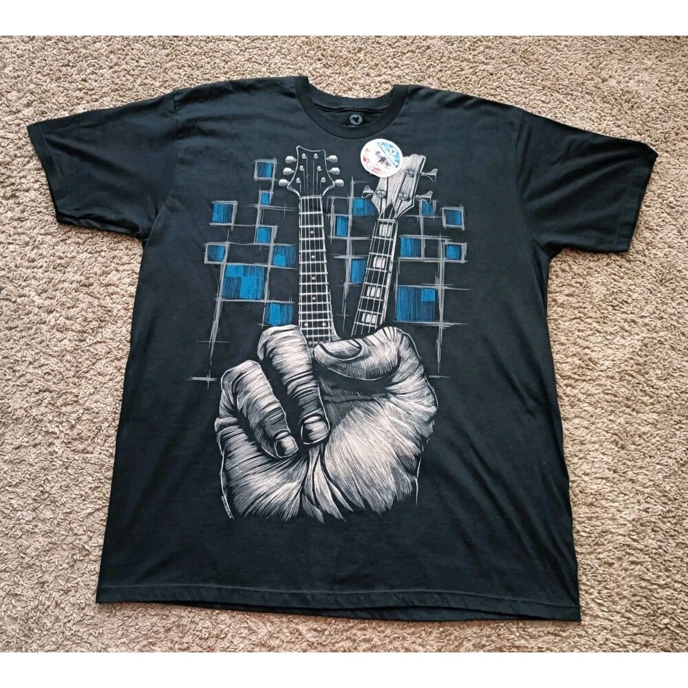 Liquid Blue Guitar T-Shirt Men’s Size XL Graphic Print Black Shirt